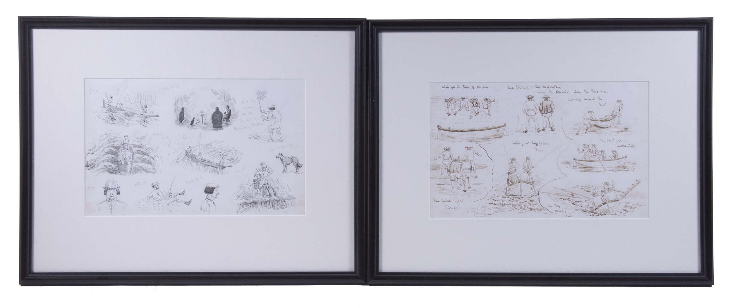 PR FRAMED INK DRAWINGS OF FISHING