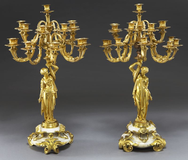 Pr. French gilt bronze and onyx