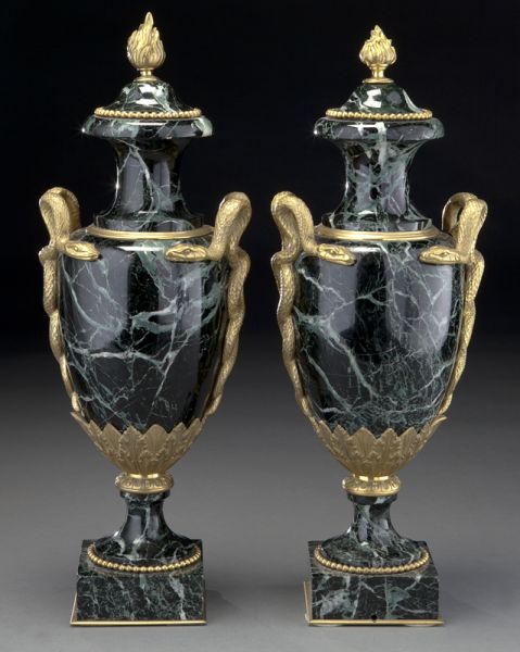 Pr. French green marble lidded
