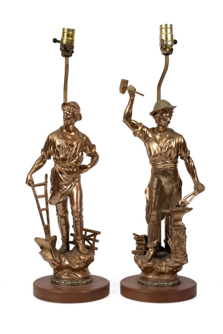 PR FRENCH LABORER FIGURES AS LAMPS,
