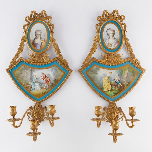 PR FRENCH SEVRES STYLE SCONCES W/