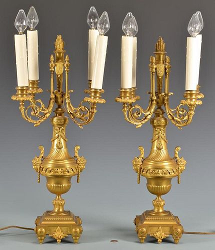 PR GILT BRONZE CANDELABRA LAMPSPair
