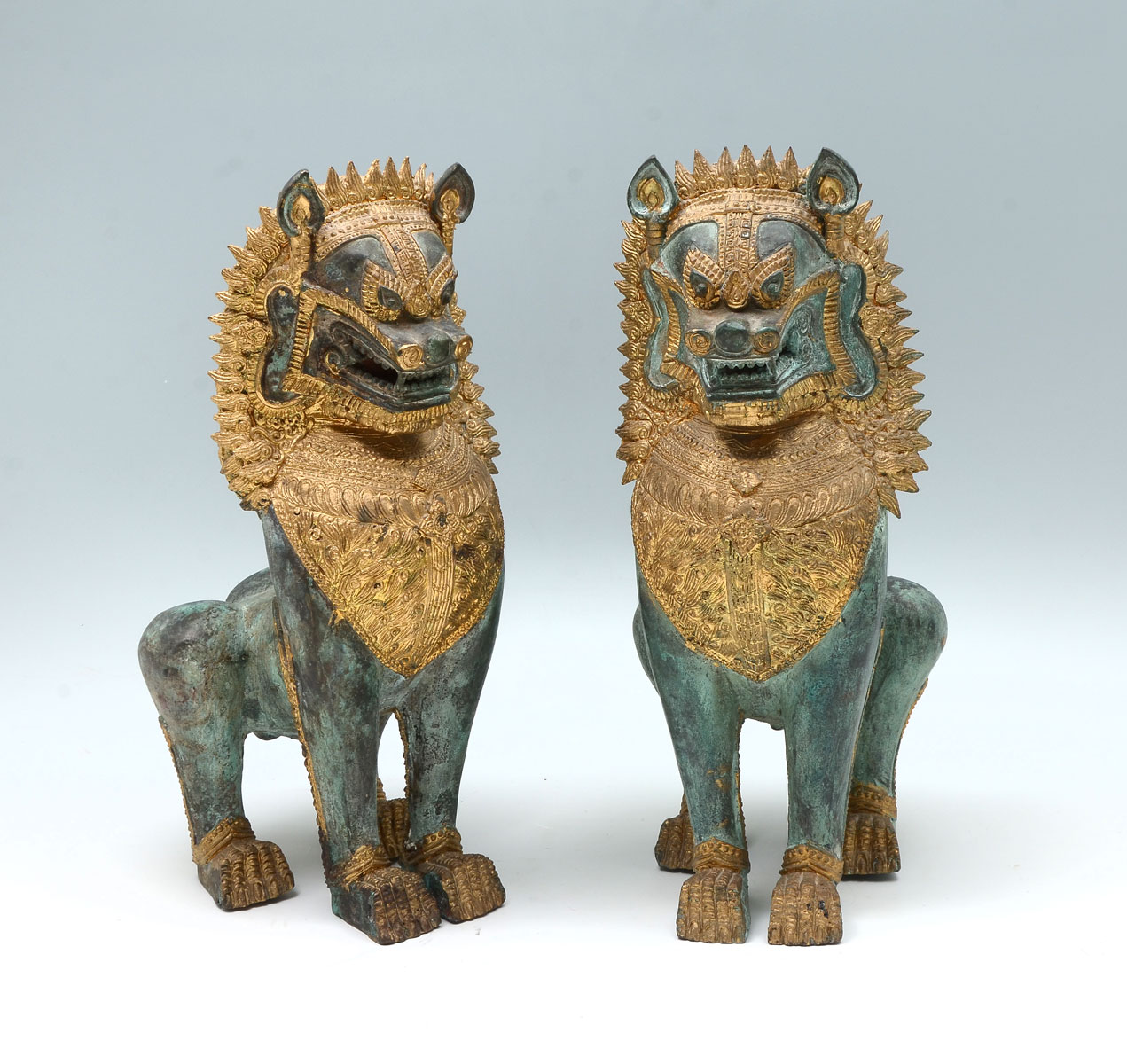 PR GILT BRONZE TIBETAN FOO LIONS: 2