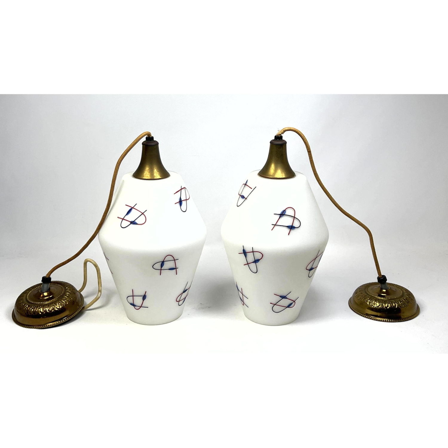Pr Glass Shade Pendant Lights.