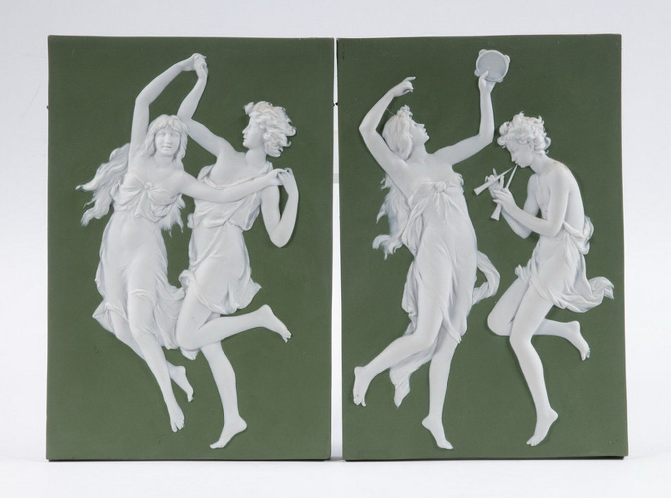 PR GREEN JASPERWARE FIGURAL PLAQUES