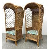 Pr Hooded Woven Wicker Lounge