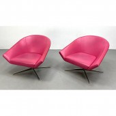Pr Hot Pink Vinyl Swivel Loung