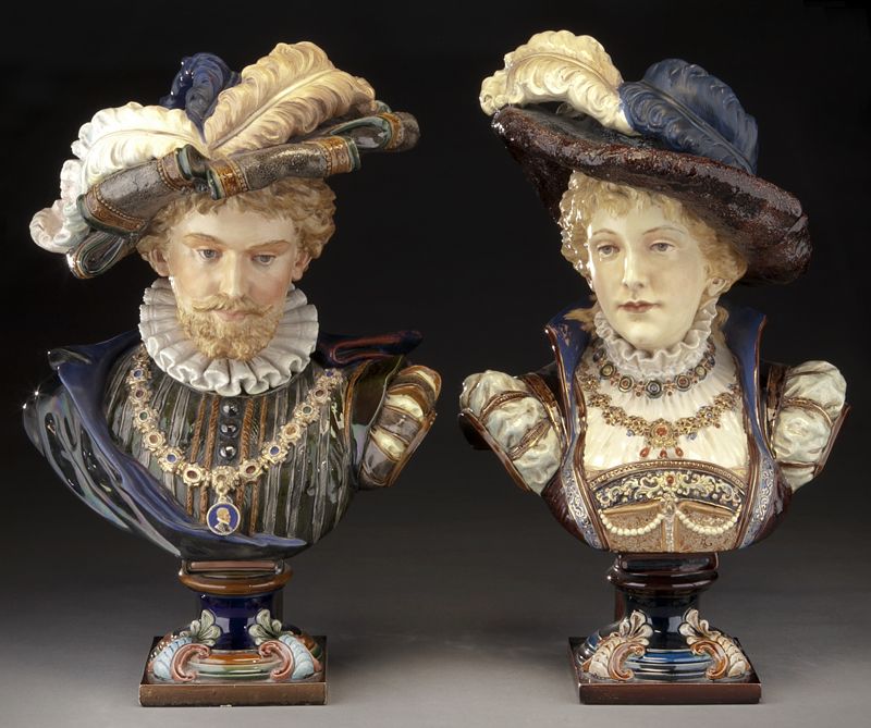 Pr. Italian majolica busts of a