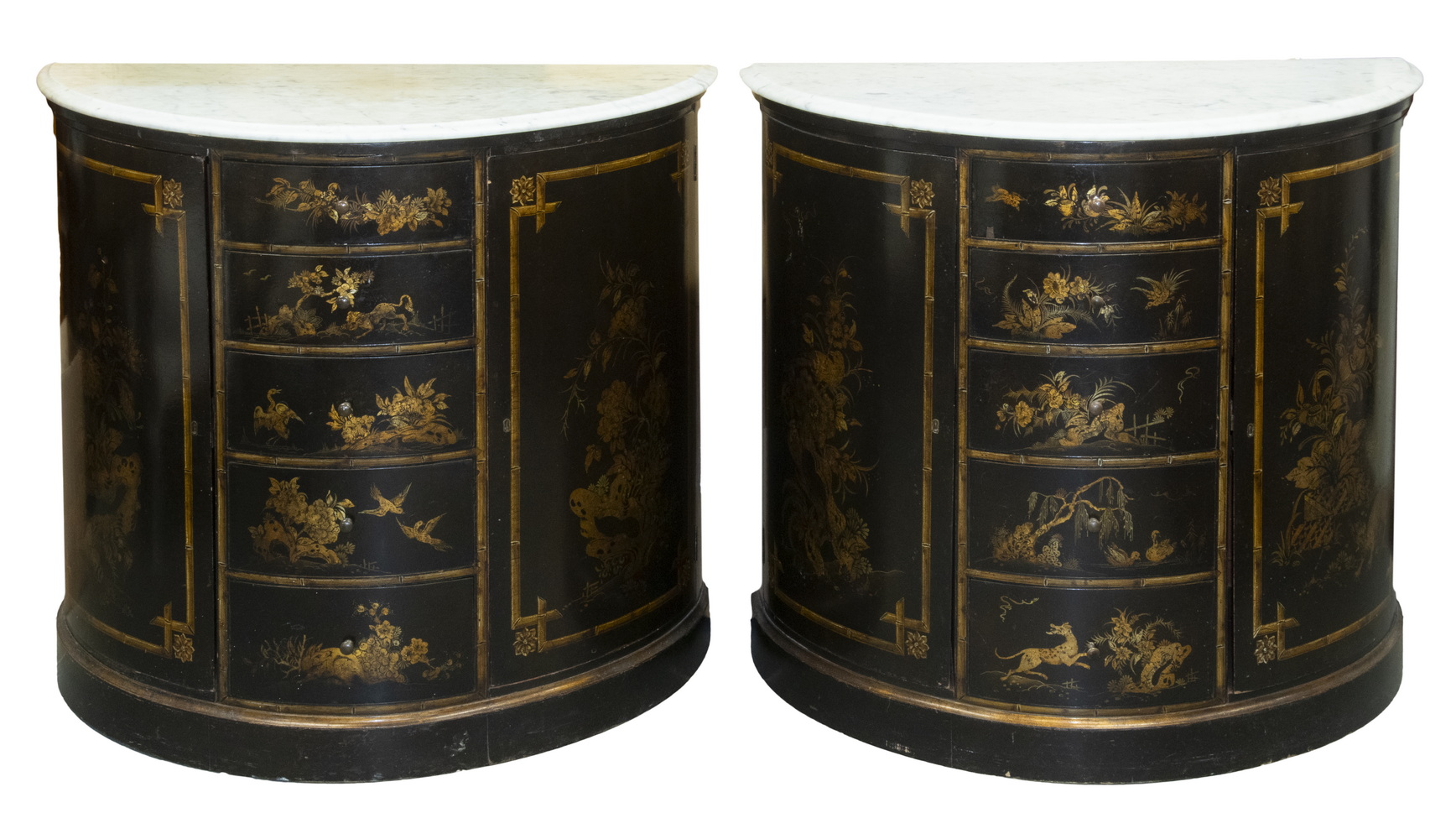 PR LACQUERED MARBLE TOP DEMILUNE