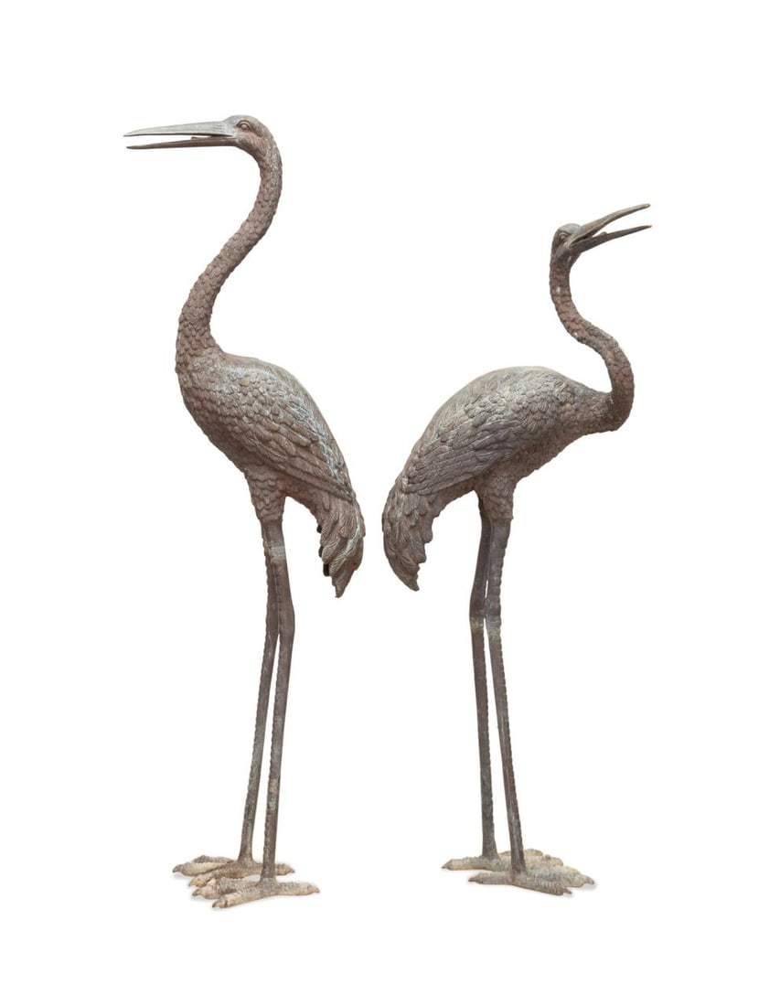 PR LARGE BRONZE STANDING CRANE