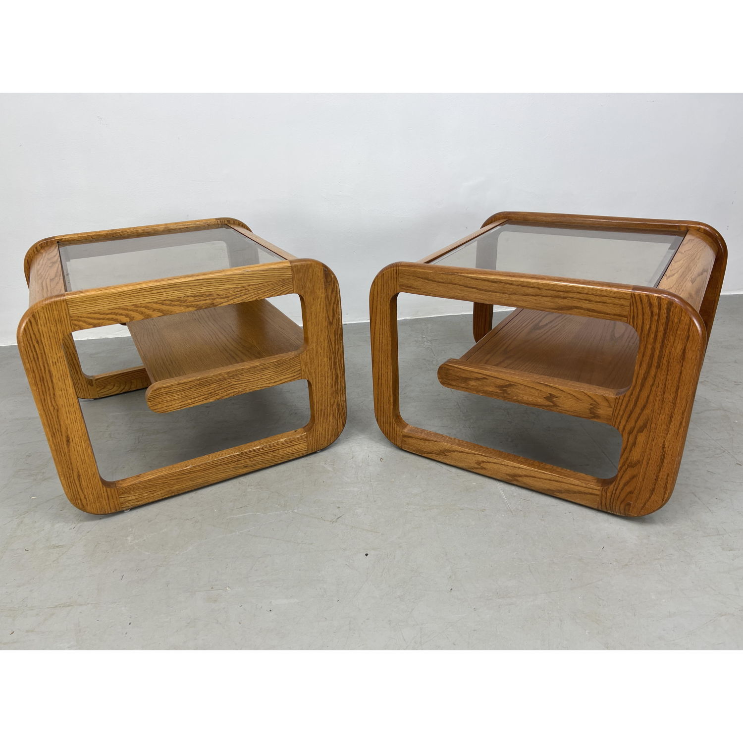 Pr Lou Hodges style Oak end tables.