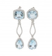 PR OF 14K AQUAMARINE & DIAMOND