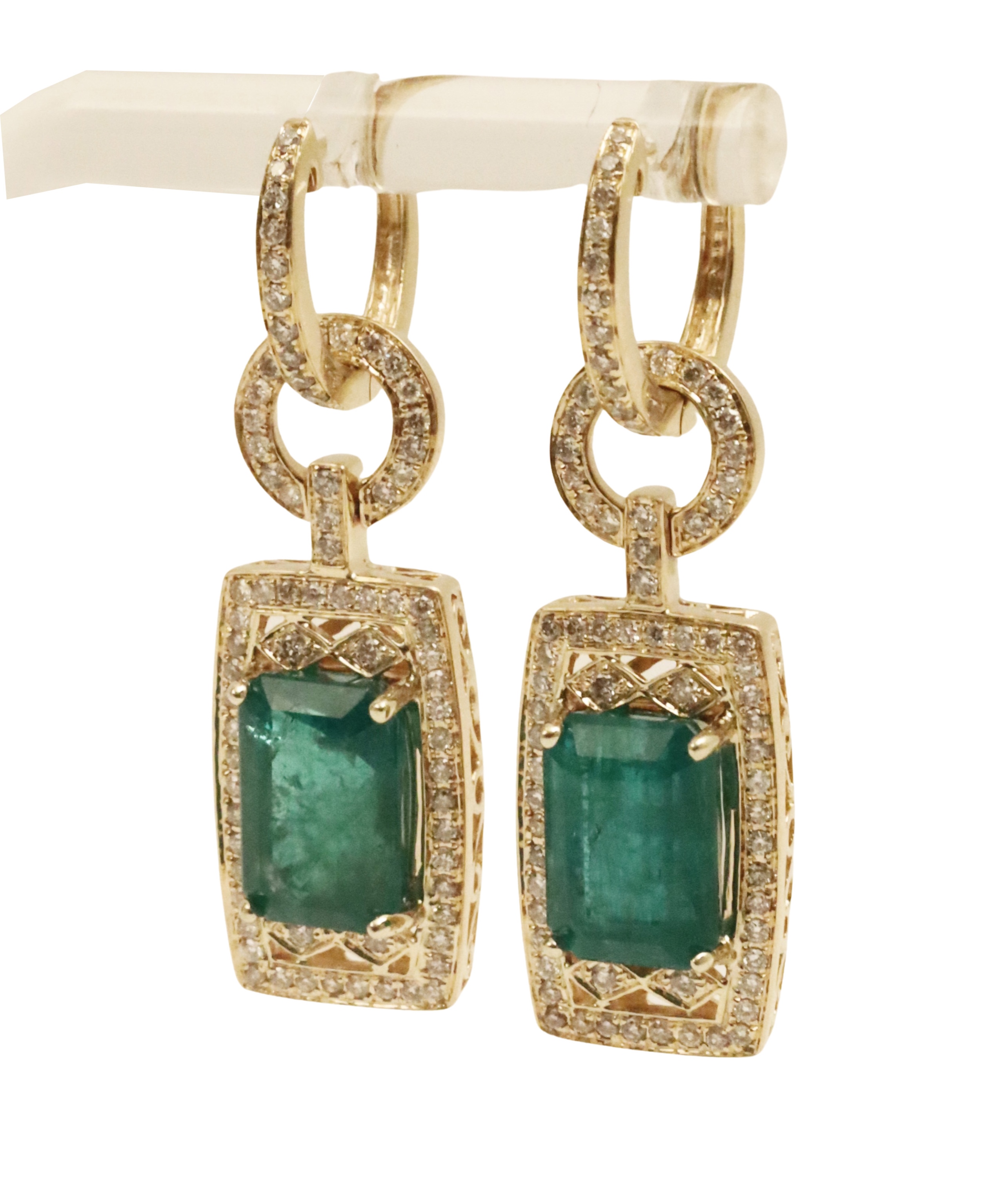PR OF 14K EMERALD & DIAMOND