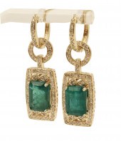 PR OF 14K EMERALD & DIAMOND EA