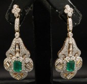 PR OF 14K EMERALD AND DIAMOND