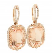 PR OF 14K MORGANITE & DIAMOND