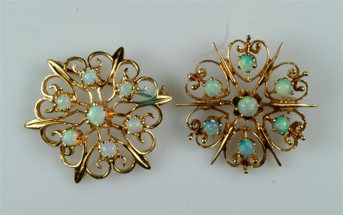 Pr of 14K YG & opal pins, 5.9