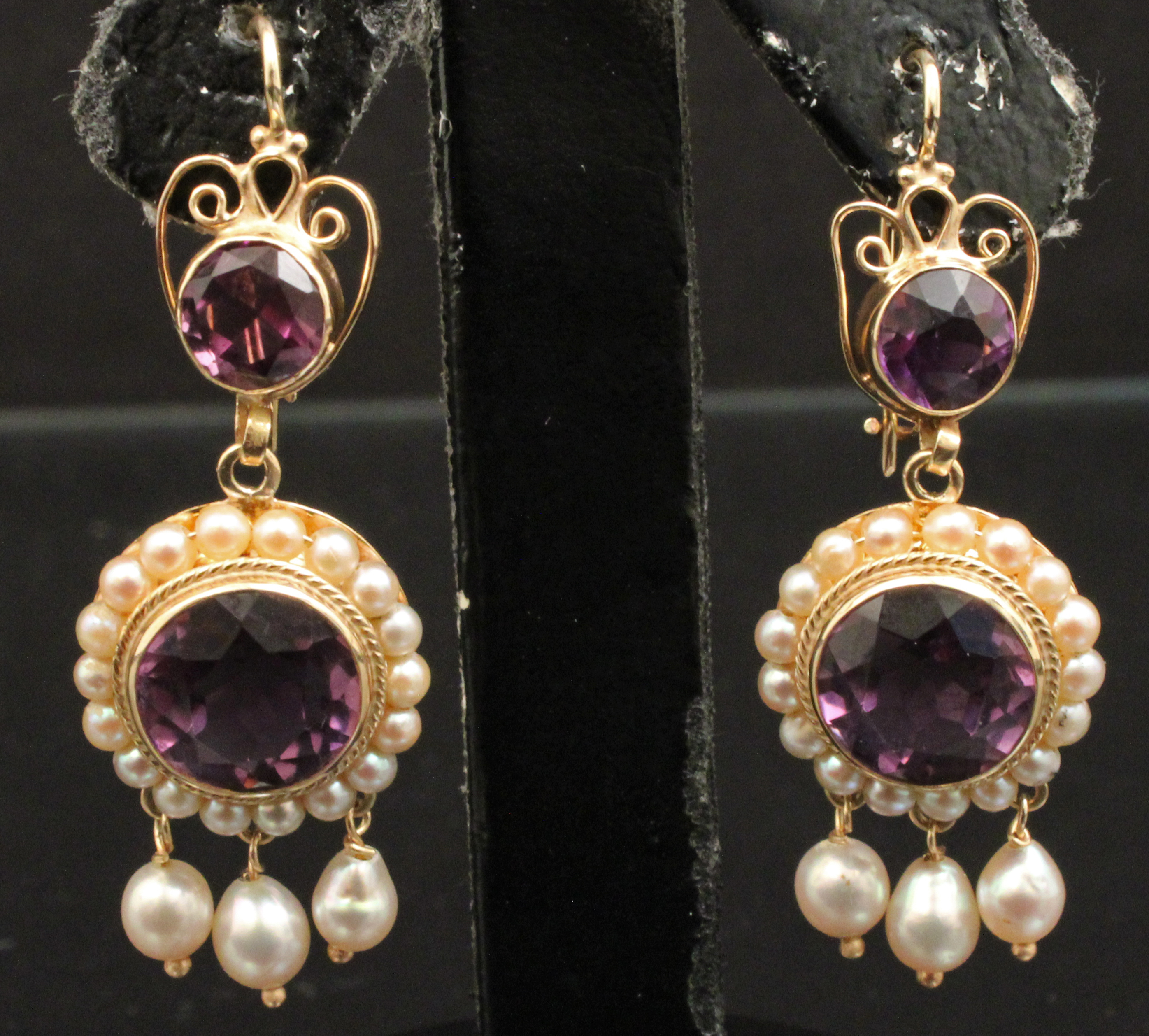 PR OF 14K YG AMETHYST AND PEARL