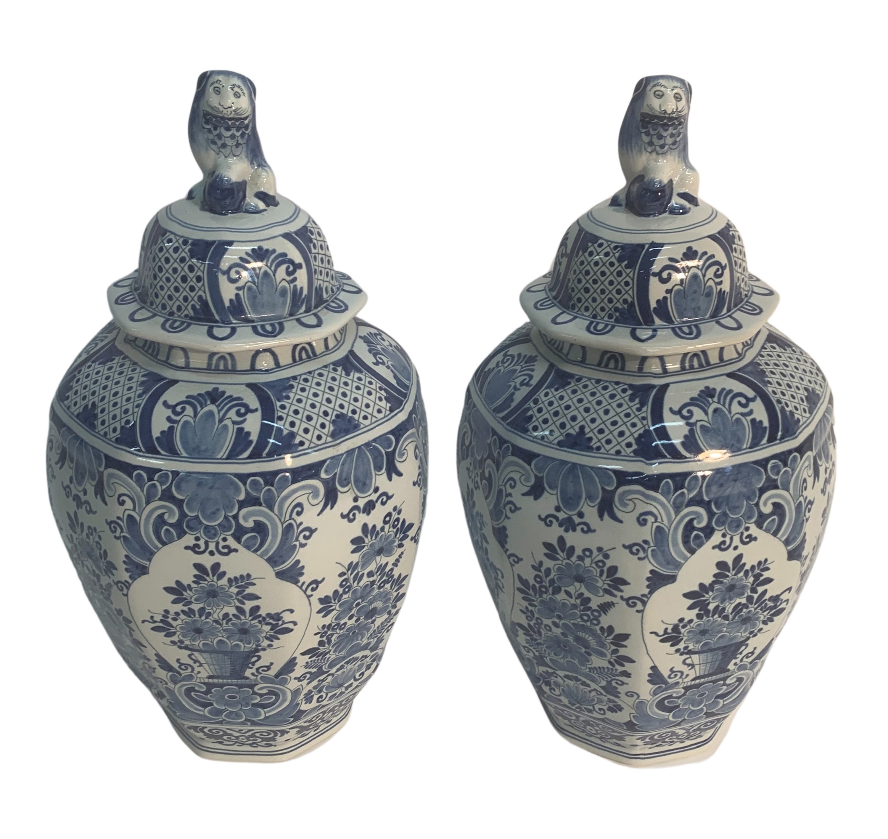 PR. OF 17" B/W DELFT PORC. CAPPED