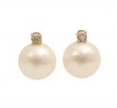 PR. OF 18K -12MM PEARL EARRING