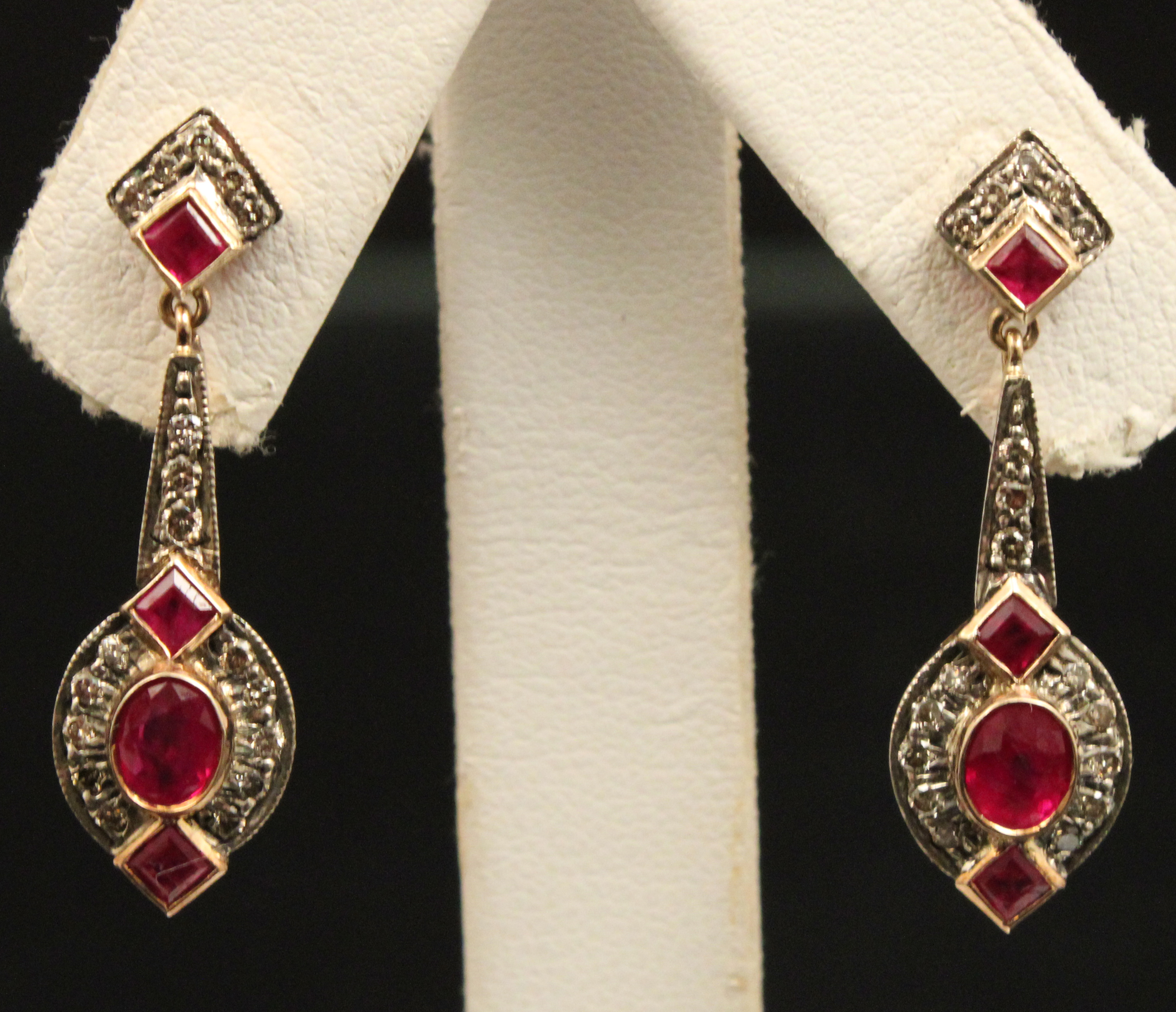 PR OF 18K DIAMOND AND RUBY EARRINGS