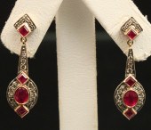 PR OF 18K DIAMOND AND RUBY EAR