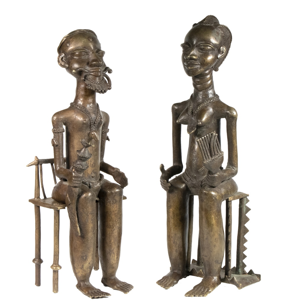 PR OF AFRICAN BRONZE ENTHRONED