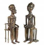 PR OF AFRICAN BRONZE ENTHRONED