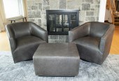 PR OF BLACK LEATHER ARMCHAIRS