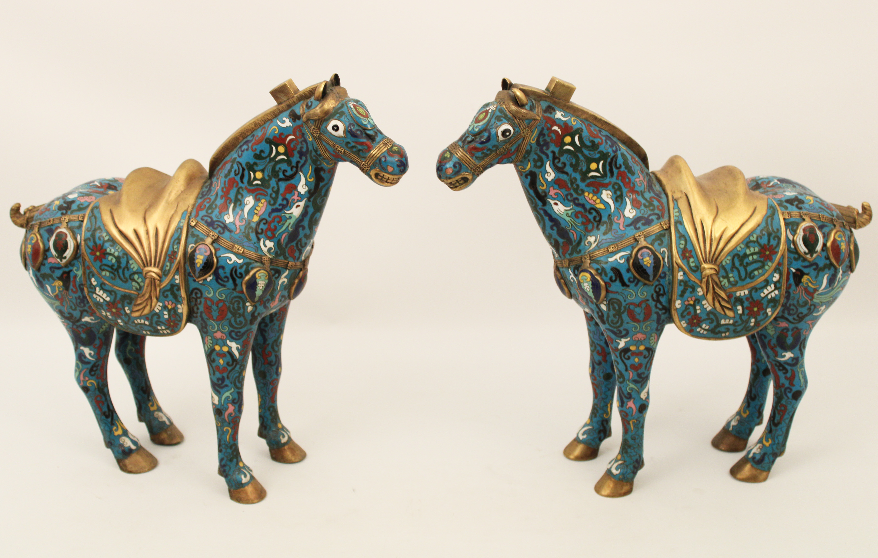 PR OF BLUE ENAMELED CLOISONNE