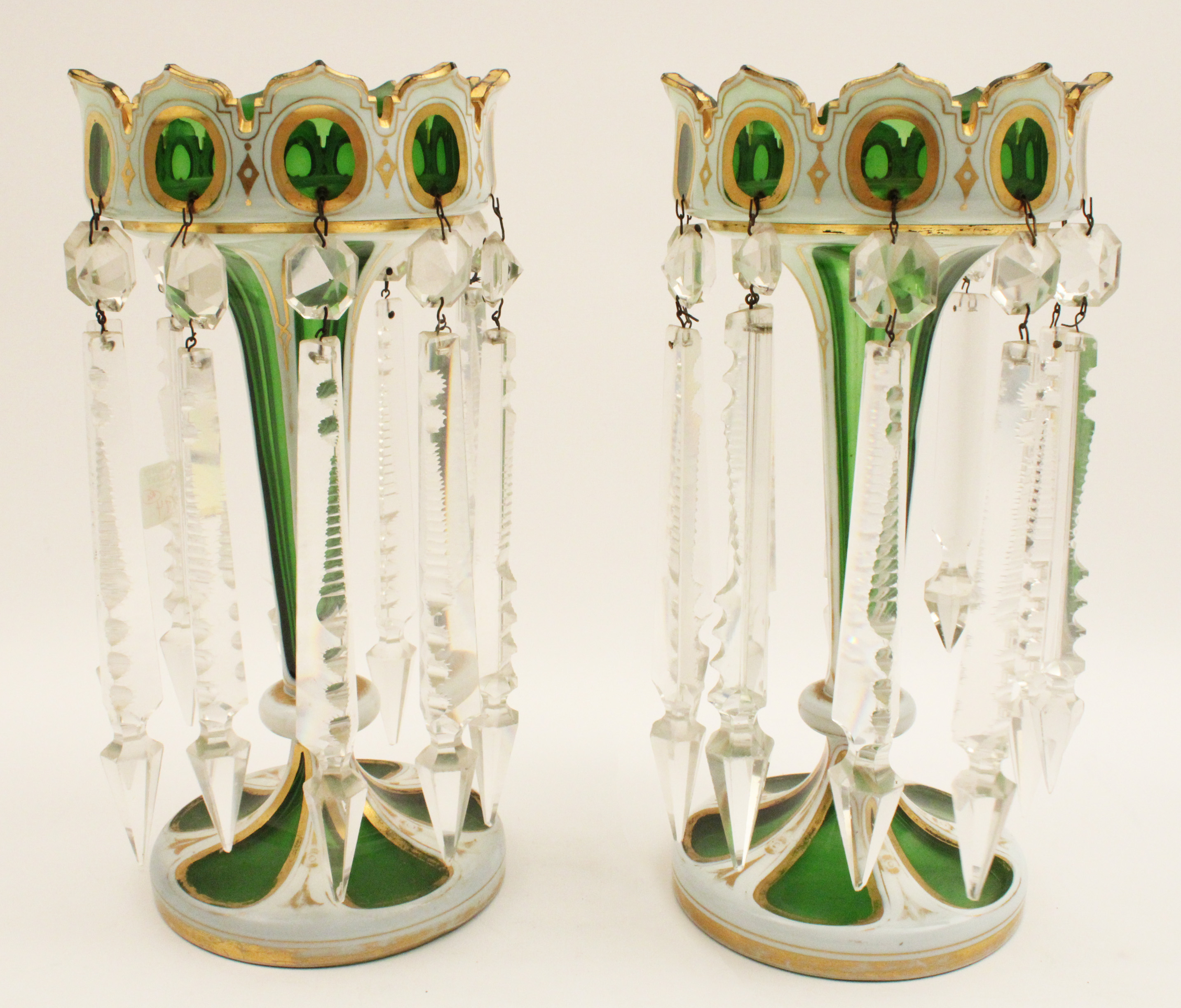 PR OF BOHEMIAN CUT GLASS PRISMED