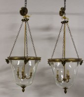 PR OF BRASS MOUNTED GLASS HURR