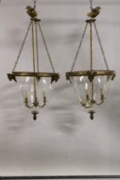 PR OF BRASS MOUNTED GLASS HURR