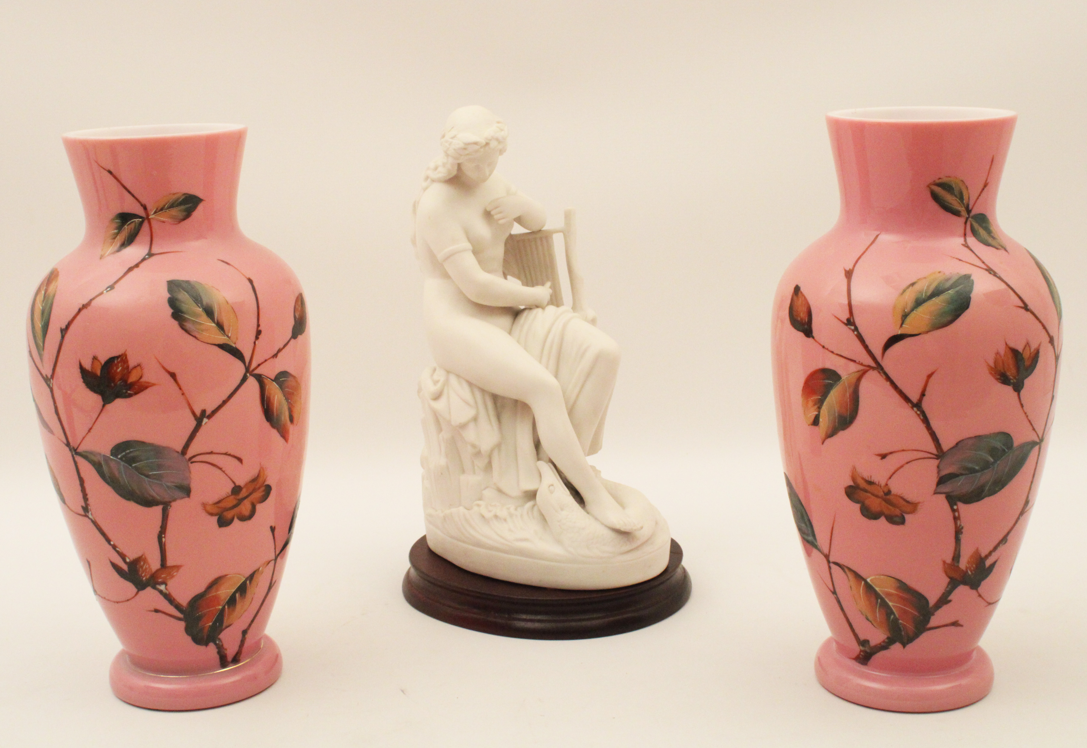 PR OF BRISTOL ART GLASS VASES AND