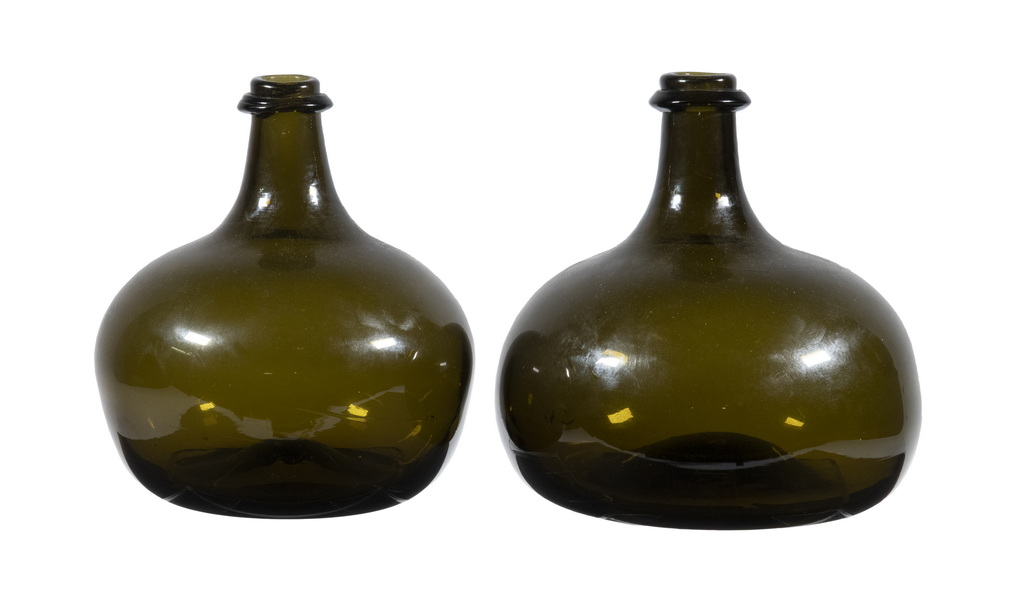 PR OF EARLY BLOWN GREEN GLASS