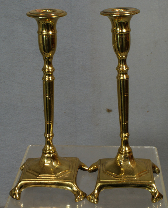 Pr of early brass candlesticks,