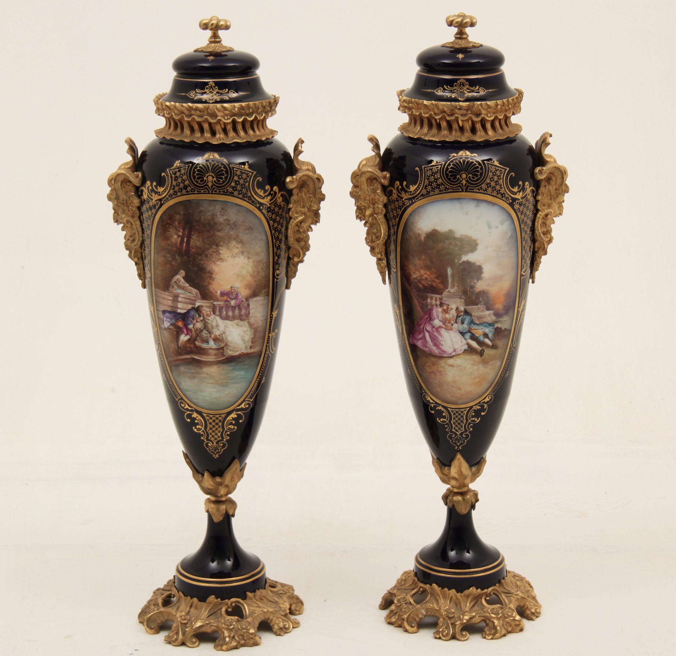 PR OF FRENCH COBALT SEVRES PORC.