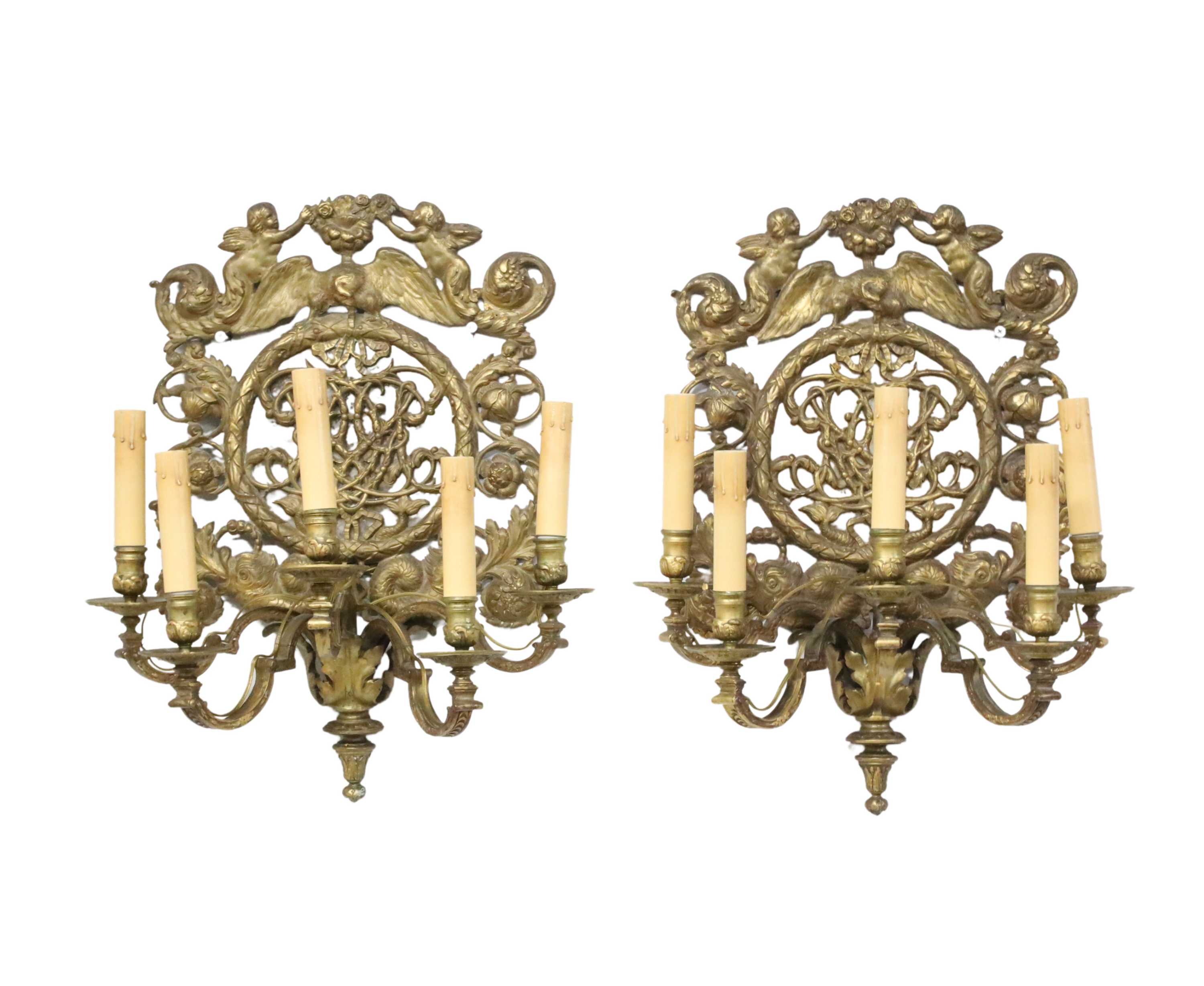 PR. OF FRENCH GILT BRONZE 5 LIGHT