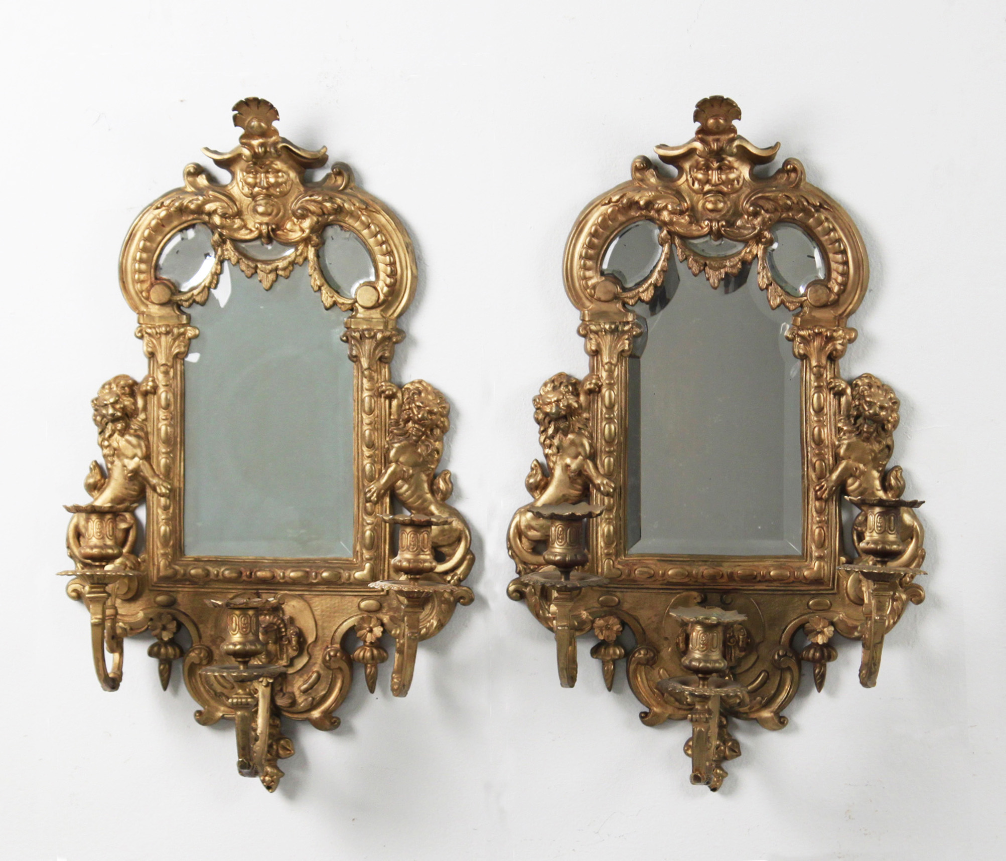 PR OF FRENCH GILT BRONZE 3 LIGHT