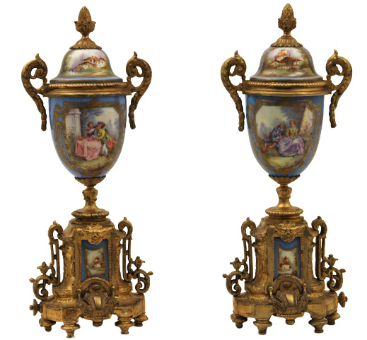 PR. OF FRENCH SEVRES CAPPED URNS