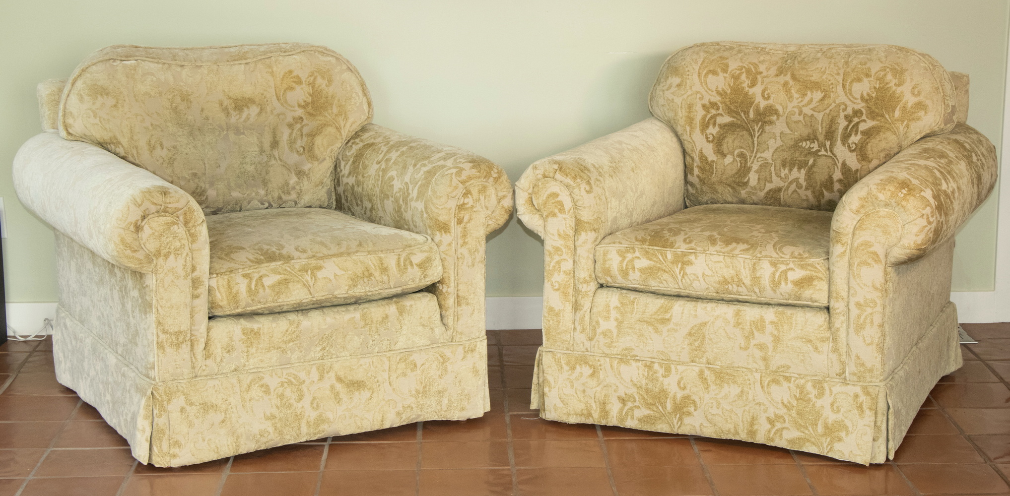 PR OF GREEN UPHOLSTERED ARMCHAIRS A
