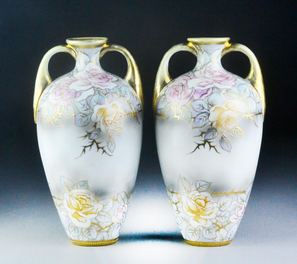 Pr. Of Hand Painted & Gold Gilt