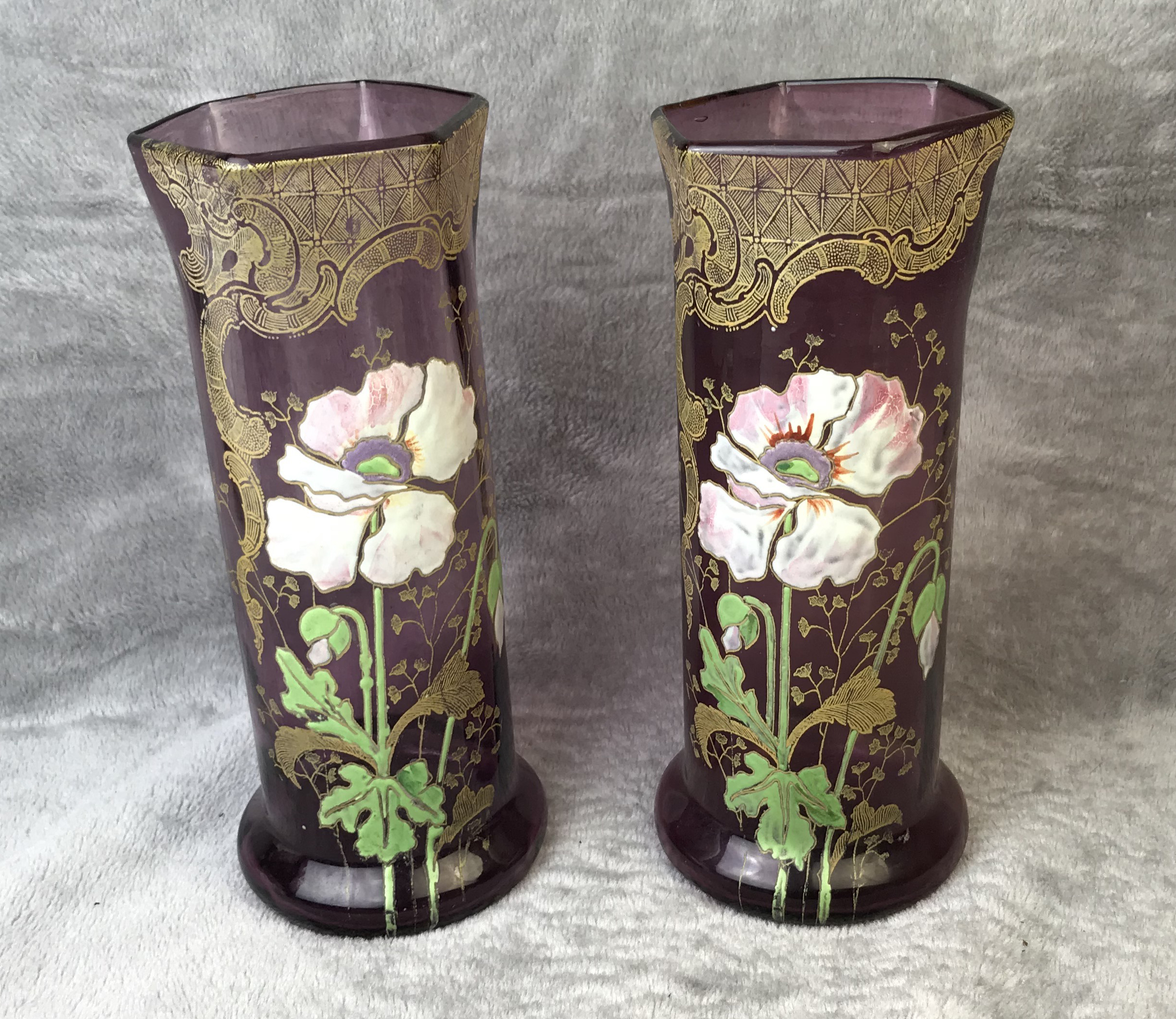 PR. OF HEXAGON FORMED MOSER VASES