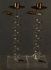Pr of  lucite and bronze serpe