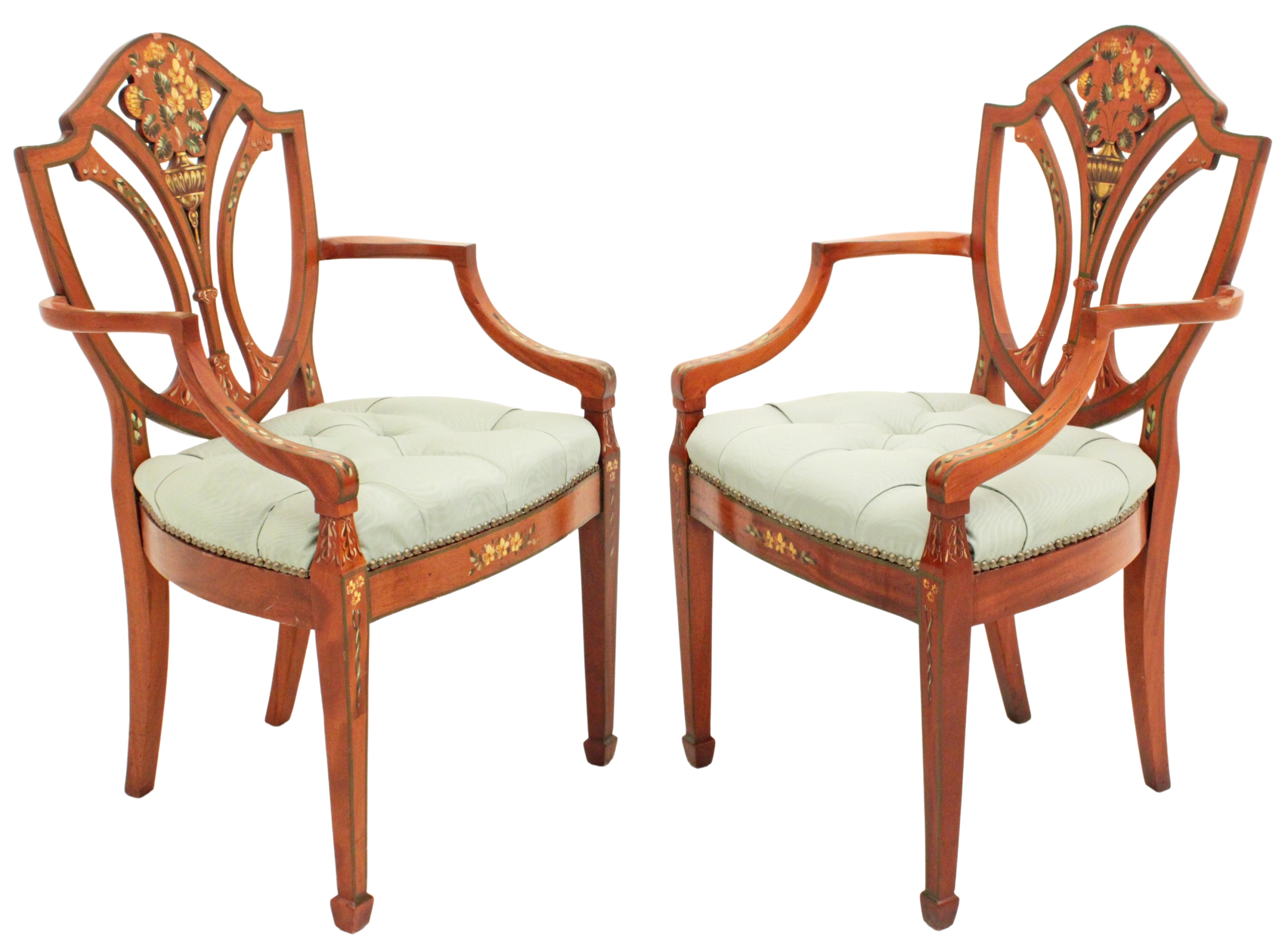 PR. OF PAINTED SATINWOOD ARM CHAIRS