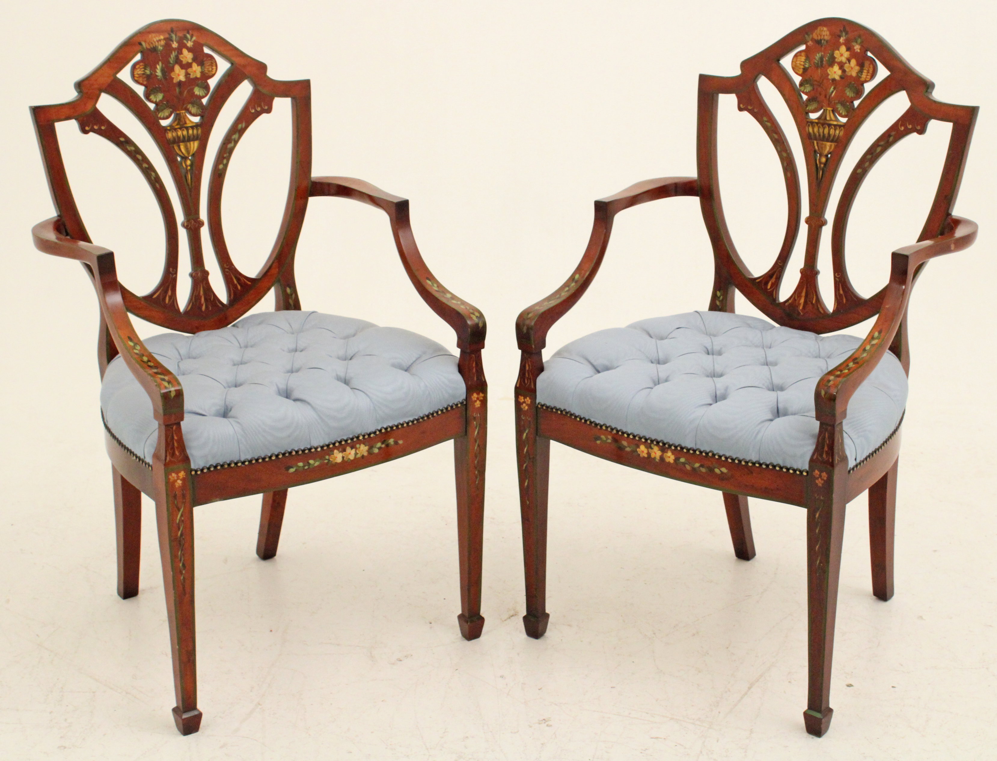 PR. OF PAINTED SATINWOOD ARM CHAIRS