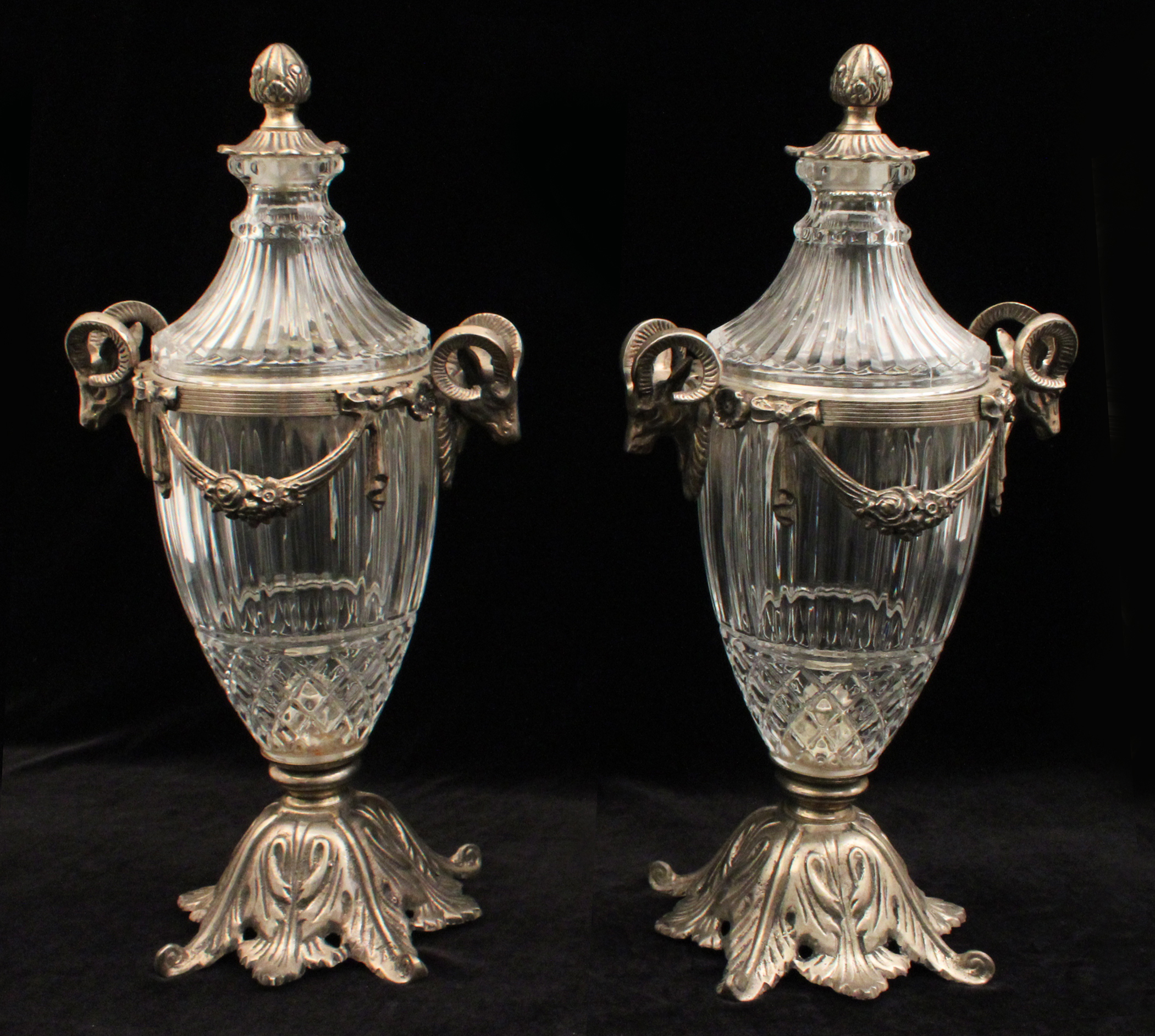 PR. OF SILVERED GILT METAL URNS