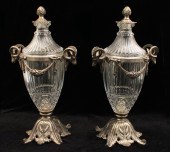 PR. OF SILVERED GILT METAL URN