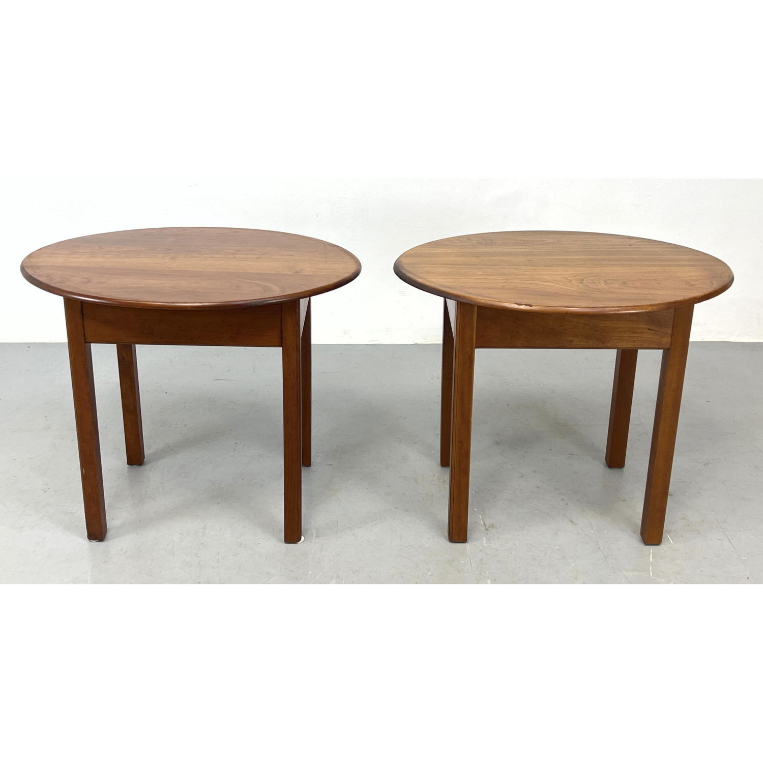 Pr Oval Walnut Side End Tables.