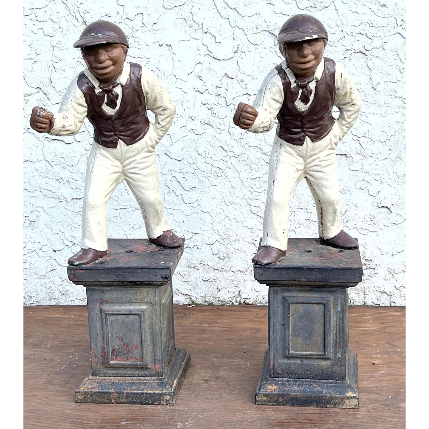 Pr Painted Jockey Lawn Sculptures